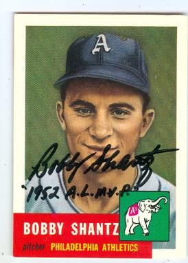 123063 Philadelphia Athletics 1991 1953 Topps Archives No. 225 Inscribed 1952 Al Mvp Bobby Shantz ed Baseball Card -  Autograph