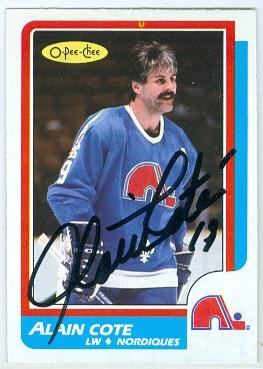 Picture of Autograph 123602 Quebec Nordiques 1986 O Pee Chee No. 233 Alain Cote Autographed Hockey Card
