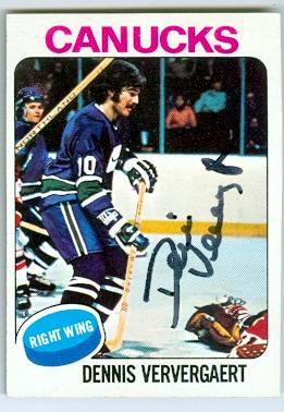 Picture of Autograph 123607 Vancouver Canucks 1975 Topps No. 42 Dennis Ververgaert Autographed Hockey Card