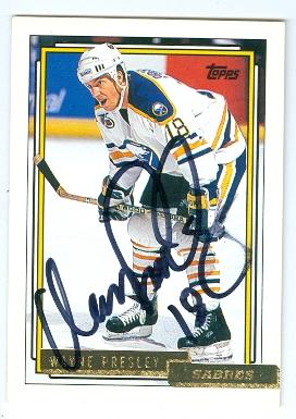Picture of Autograph 123710 Buffalo Sabres 1992 Topps No. 424 Gold Wayne Presley Autographed Hockey Card