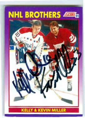 Picture of Autograph 123774 Capitals & Red Wings 1991 Score No. 309 Kelly Miller & Kevin Miller Autographed Hockey Card