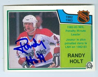 Picture of Autograph 124640 Washington Capitals 1983 O Pee Chee No. 220 Penalty Minutes Leader Randy Holt Autographed Hockey Card