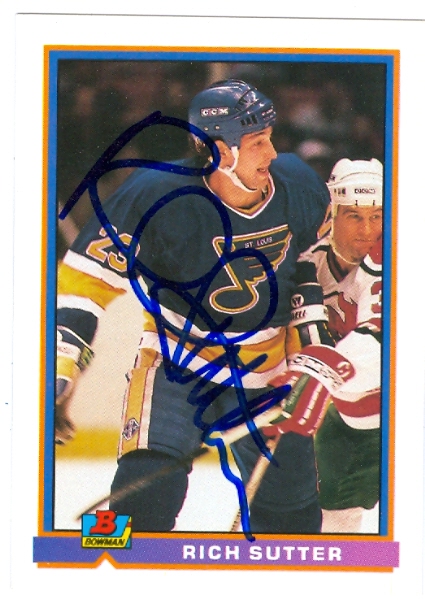 Picture of Autograph 157695 St Louis Blues 1991 Bowman No. 370 Rich Sutter Autographed Hockey Card