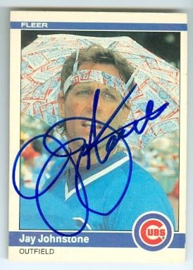 Chicago Cubs 1984 Fleer No. 495 Budweiser Hat Jay Johnstone ed Baseball Card