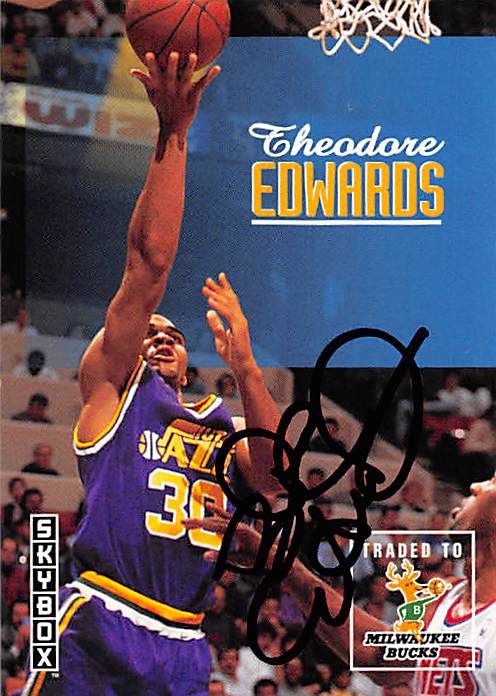 Picture of Autograph 179202 Utah Jazz Ft 1992 Skybox No. 240 Theodore Edwards Autographed Basketball Card
