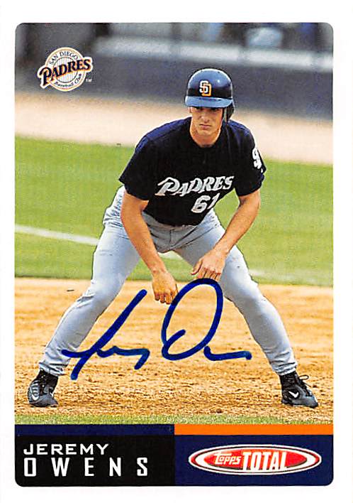 189915 San Diego Padres Ft 2002 Topps Total No. 855 Jeremy Owens ed Baseball Card -  Autograph