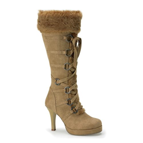 Picture of Funtasma Hunter-200 Tan Microfiber Knee Boot With Synthetic Fur Trim 3.75 Inch Size 9