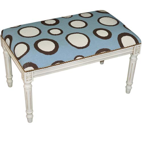Picture of 123 Creations C731AWBC Dots in Blue Needlepoint Bench in White Wash - 100 Percent Wool