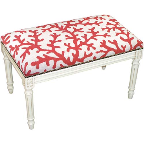 Picture of 123 Creations C762WBC Coral Colored Coral Needlepoint Bench in White Wash - 100 Percent Wool