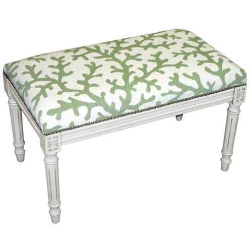 Picture of 123 Creations C763WBC Coral in Green Needlepoint Bench in White Wash - 100 Percent Wool