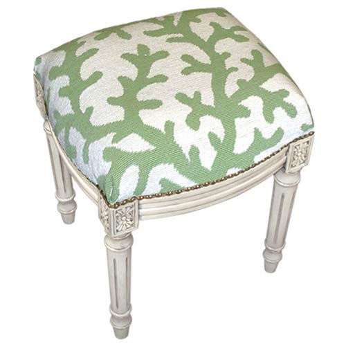 Picture of 123 Creations C763WFS Coral in Green Needlepoint Stool in White Wash - 100 Percent Wool