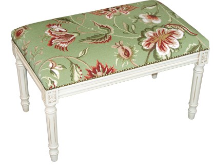 Picture of 123 Creations C909GWBC Jacobean-Green Needlepoint Bench with White Finish