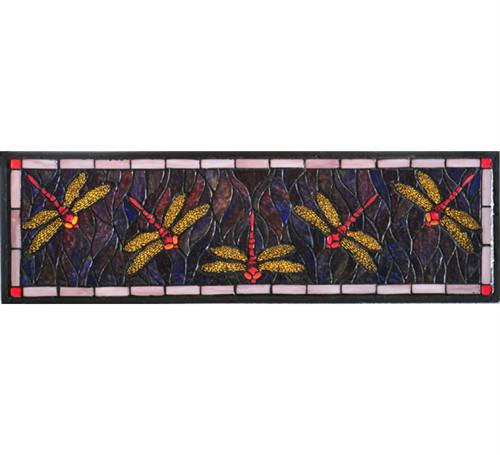 98486 27"W x 8.75"H Three Dragonfly Stained Glass Window