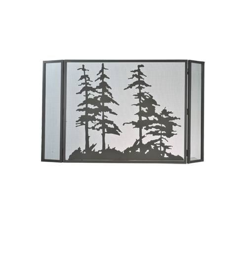 99675 50"W x 30"H Tall Pine Trees Folding Fireplace Screen - Timeless Bronze