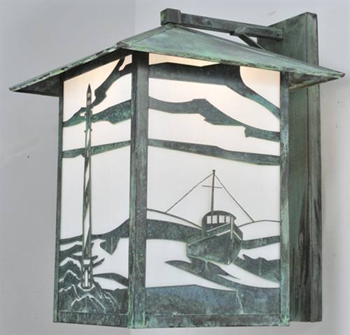 99674 17"W Lighthouse and Trawler Straight Arm Wall Sconce