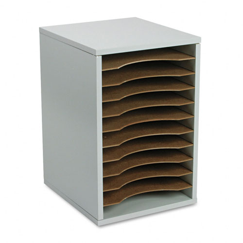 11 Compartment Vertical Wood Desktop Sorter in Gray