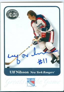 212301 New York Rangers 2001 Fleer Greats of The Game No. 26 Ulf Nilsson ed Hockey Card