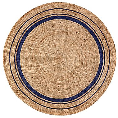 Picture of Anji Mountain AMB0363-080R 8 ft. Round Kerala Midnite Jute Hand Braided Rug - Tan- Gold & Blue