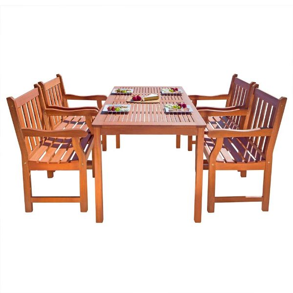V98SET34 Malibu Outdoor 7-piece Wood Patio Dining Set with Backless Chairs -  Vifah