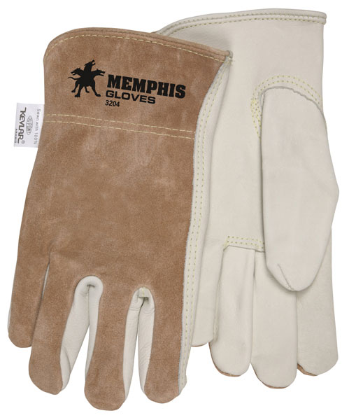 Cowhide Palm/Split Leather Back Drivers Gloves, 3204, X-Large, Select Cow Grain Palm, 12PK