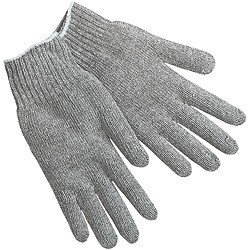 Multipurpose String Knit Gloves, Large, Knit Wrist, Regular Weight, Gray, 12PK