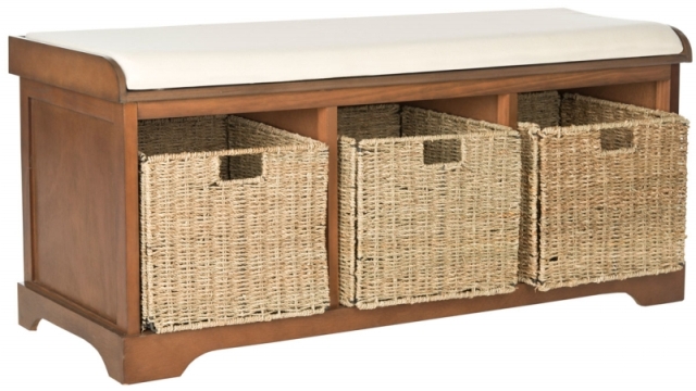 Picture of Safavieh AMH5733D Lonan Storage Bench- Medium Walnut & White - 20 x 16 x 47 in.