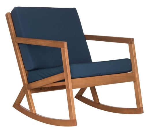 Picture of Safavieh PAT7013C Vernon Rocking Chair&#44; Teak Brown & Navy - 30.7 x 37.7 x 25.6 in.