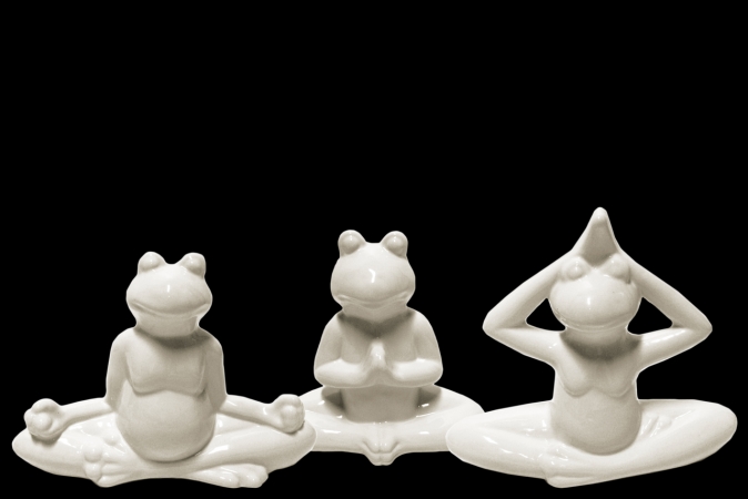 4 Piece Distressed Gloss White Ceramic Meditating Frog Figurine Assorted Yoga Position Assortment, Set of Three - 8.75 x 3.00 x 7.50 in -  Urban Trends Collection, 41501-AST