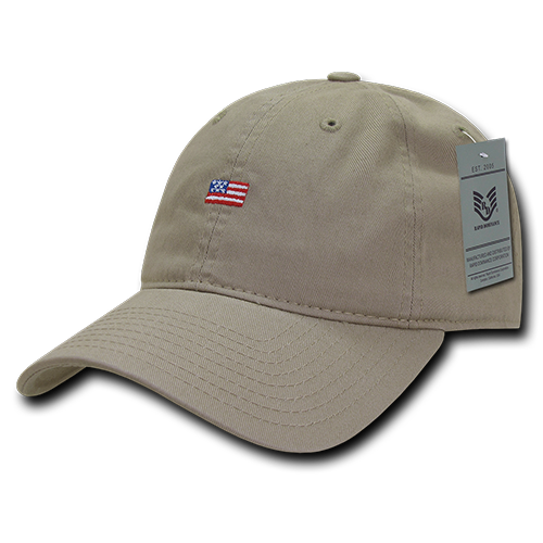 A03-USA2-KHA Small USA Flag Relaxed Graphic Cap, Khaki