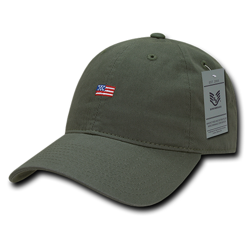 A03-USA2-OLV Small USA Flag Relaxed Graphic Cap, Olive