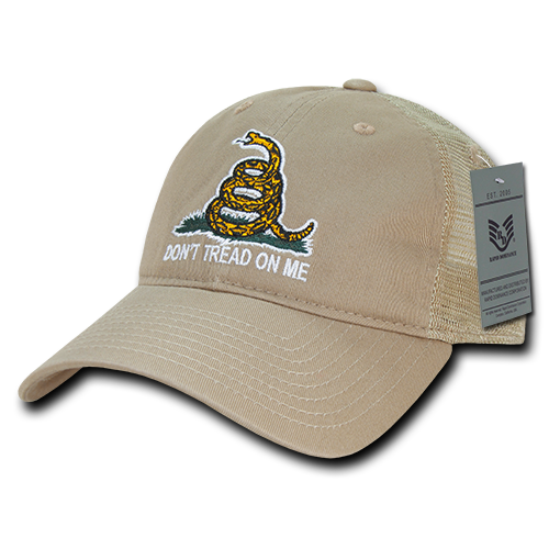 A05-GAD-KHA Gadsden Flag Relaxed Trucker USA Cap, Khaki