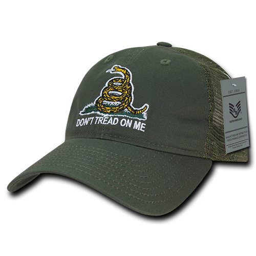 A05-GAD-OLV Gadsden Flag Relaxed Trucker USA Cap, Olive