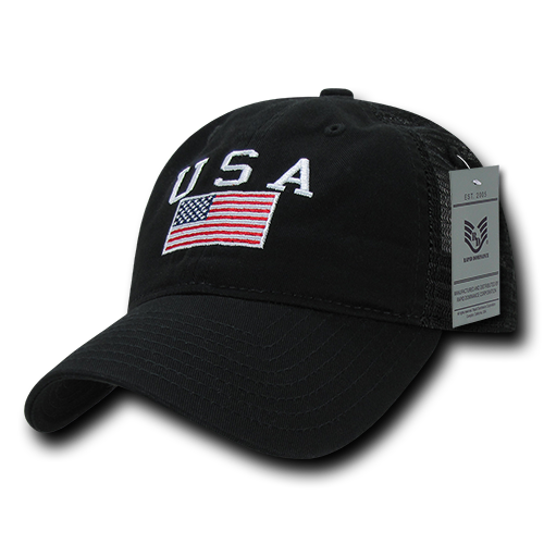 A05-USA-BLK Relaxed Trucker USA Cap, Black