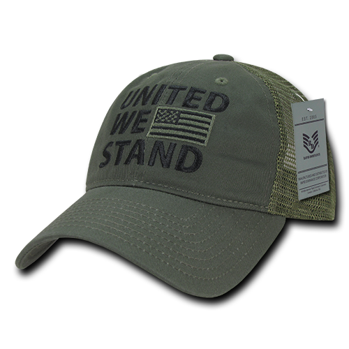 A05-UWS-OLV United We Stand Relaxed Trucker USA Cap, Olive