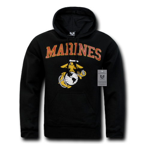 Marines Pull Over Hoodie, Black - Extra large