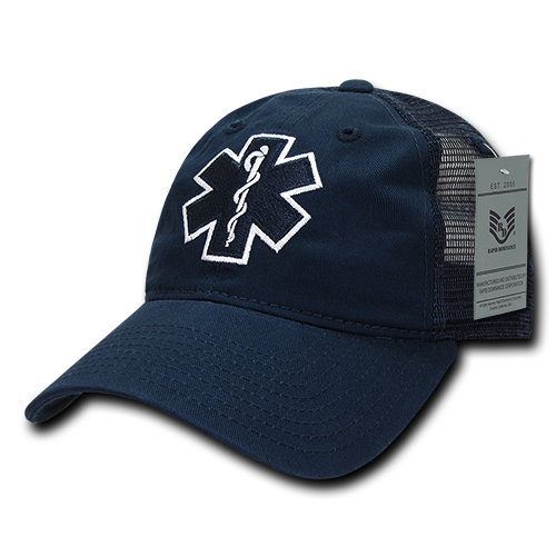 S79-EMT-NVY Relaxed Trucker EMT Cross Caps, Navy
