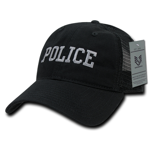 S79-POL-BLK Relaxed Trucker Police Caps, Black
