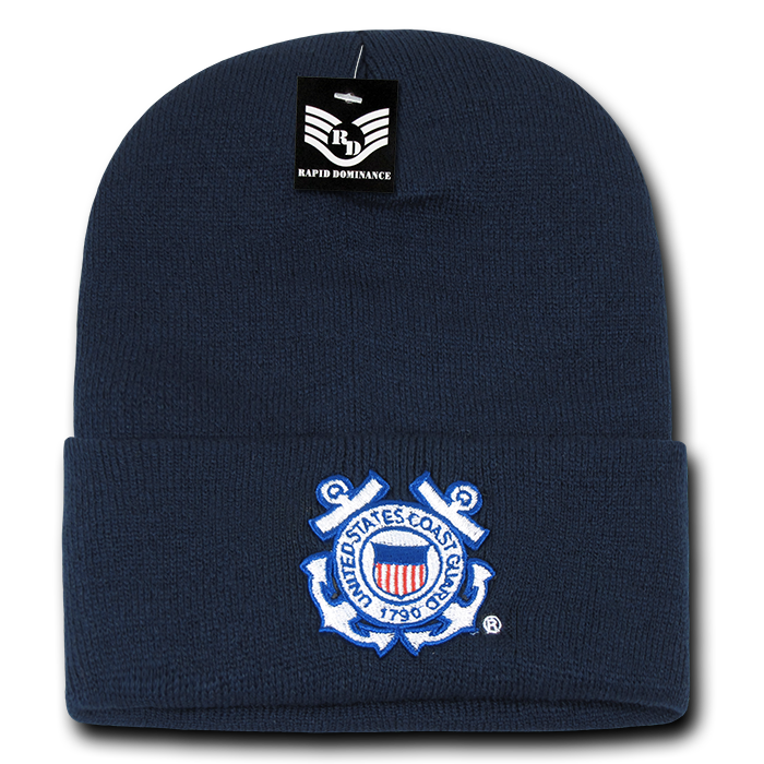 S81-CST-EMB Military Long Beanies Coast Guard Cap, Navy