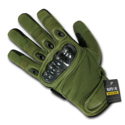 Carbon Fiber Hard Knuckle Glove, Olive - Extra Small