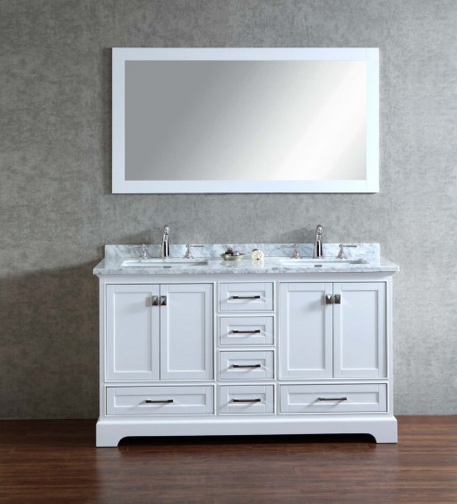 Picture of Stufurhome Newport White 60 inch Double Sink Bathroom Vanity with Mirror