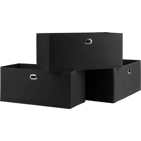 3 Piece Torino Folding Fabric Baskets Set, Black