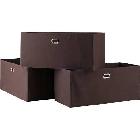 3 Piece Torino Folding Fabric Baskets Set, Chocolate