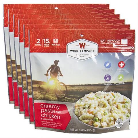 Picture of Wise 05-906 Outdoor Creamy Pasta & Vegetables with Chicken 2 Serving Pouch - 6 Per Pack