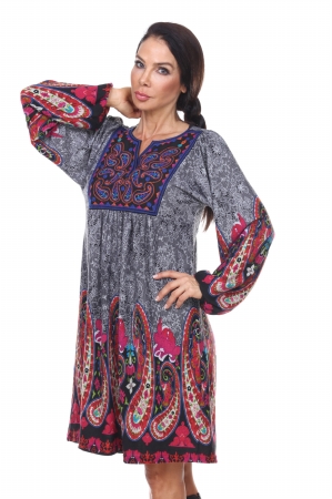 861-01-S Apolline Embroidered Sweater Dress, Grey - Small
