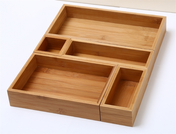 Picture of Ybm Home & Kitchen Set of 5 Bamboo Boxes Bamboo Drawer Organizer Boxes - Set of 5