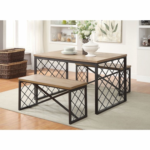 Acme 71655 30 x 30 x 48 in. Catalina Dining Set, Light Oak & Gray - 3 Piece