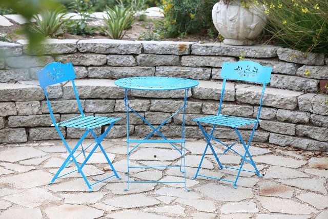 Corp  Metal Bistro Set with Two Chairs, Blue
