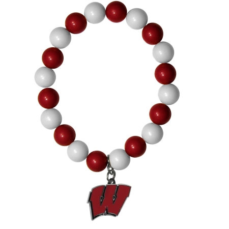 Wisconsin Badgers Fan Bead Bracelet - Multicolor - Stretch - Team Charm