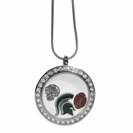 Michigan State Spartans Locket Necklace - Silver - 18in. with Extender - NCAA Licensed