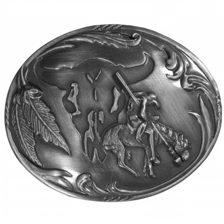 Picture of Siskiyou Sports S3 End of The Trail with Buffalo Skull Background Antiqued Belt Buckle